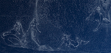 The four mermaids in the wash from the breaching humpback whale constellation in the David Dory painting "Star Breach at Sunken City, San Pedro" used for the 2019 Los Angeles Fleet Week Poster.